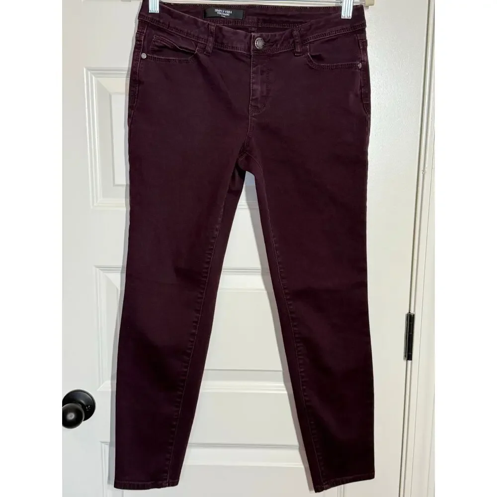 Simply Vera Wang Denim, Burgundy / Maroon Skinny Jean, Size 4
